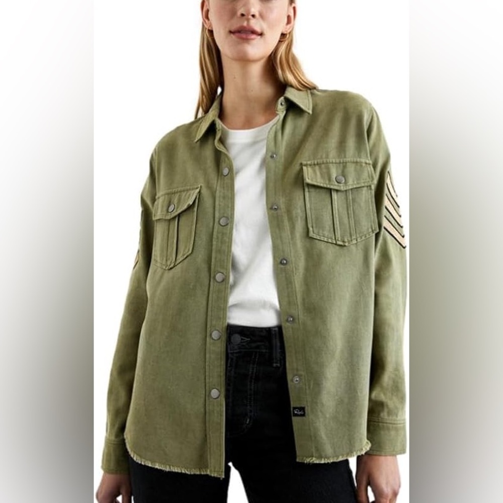 RAILS Loren canteen shirt jacket snap closure & cuffs military green size Large.